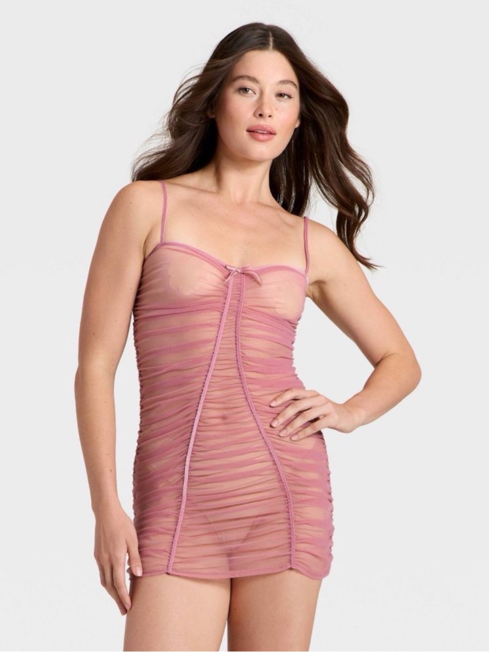 Auden Women's Mesh Lingerie Slip Dress Mauve Size L